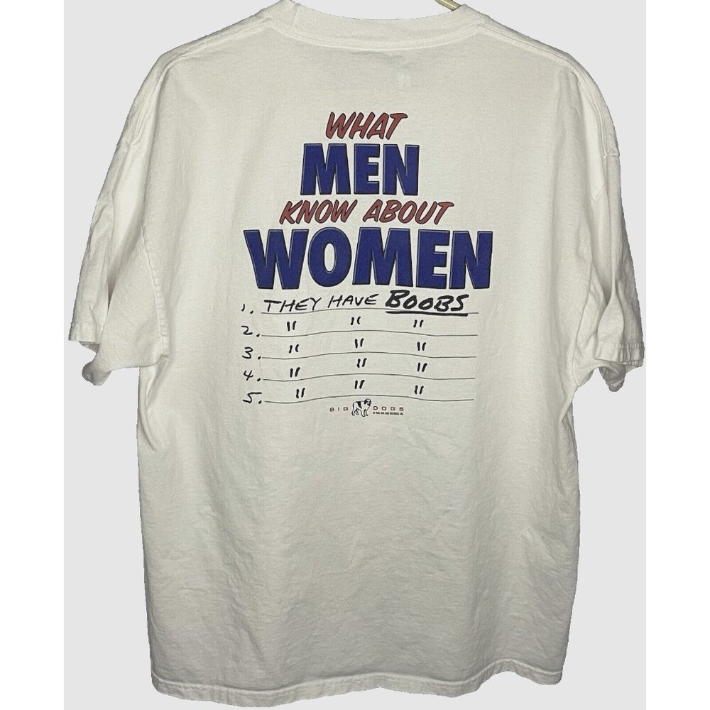 Big Dogs Sportswear T Shirt Men’s XL Dad Joke What Men Know about Women Boobs